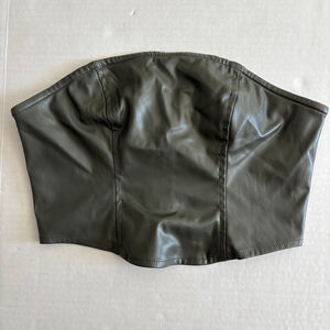 *SOLD E* Women's Wild Fable Olive Green Faux Leather Strapless corset Crop Top S